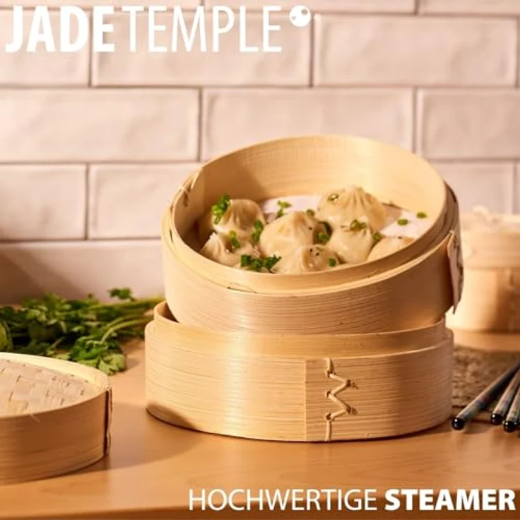 JADE TEMPLE 17115 Steamer-Set, Bambus 2 Körbe mit 1 Deckel,braun 16 x 21 x 21 cm – Bild 7