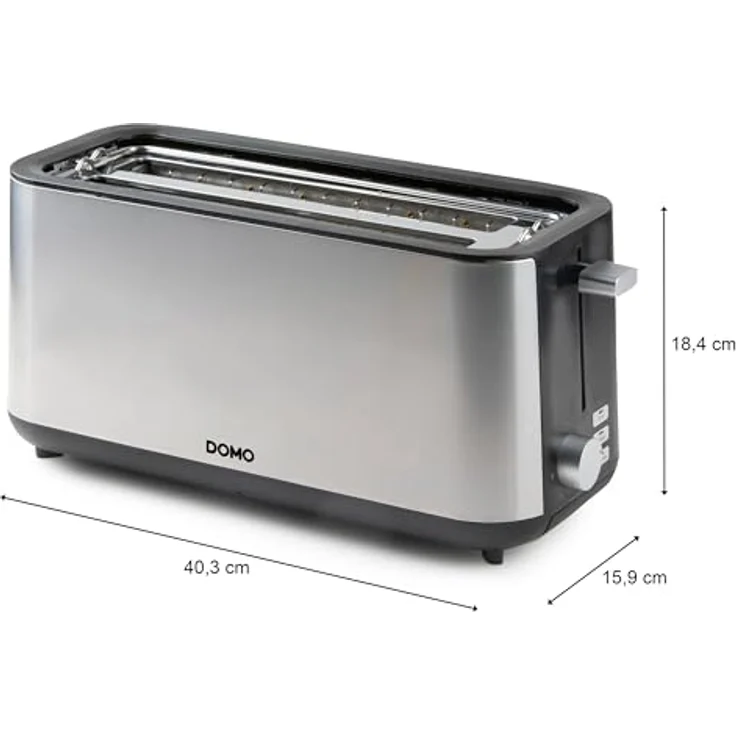 DOMO DO967T Toaster Langschlitz - für 4 Toasts - mit eingebautem Brötchenaufsatz - 1350 W, Silber/Schwarz – Bild 3