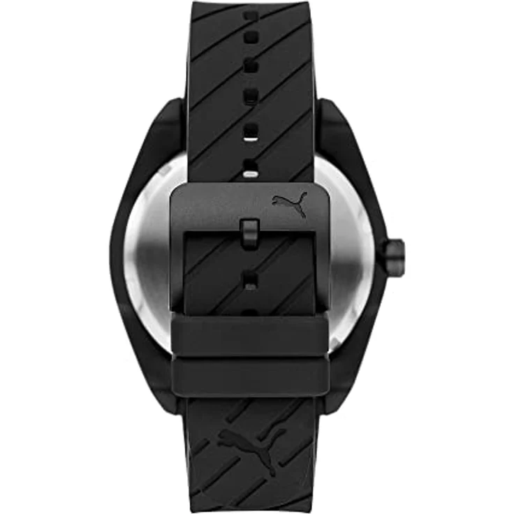 PUMA Herren Quarz 3 Zeiger Uhr mit Armband PUMA STREET P5093, 48-mm-Gehäuse, 24-mm Silikonband, mehrfarbiges Zifferblatt, wasserdicht bis 50 m, schwarz – Bild 5