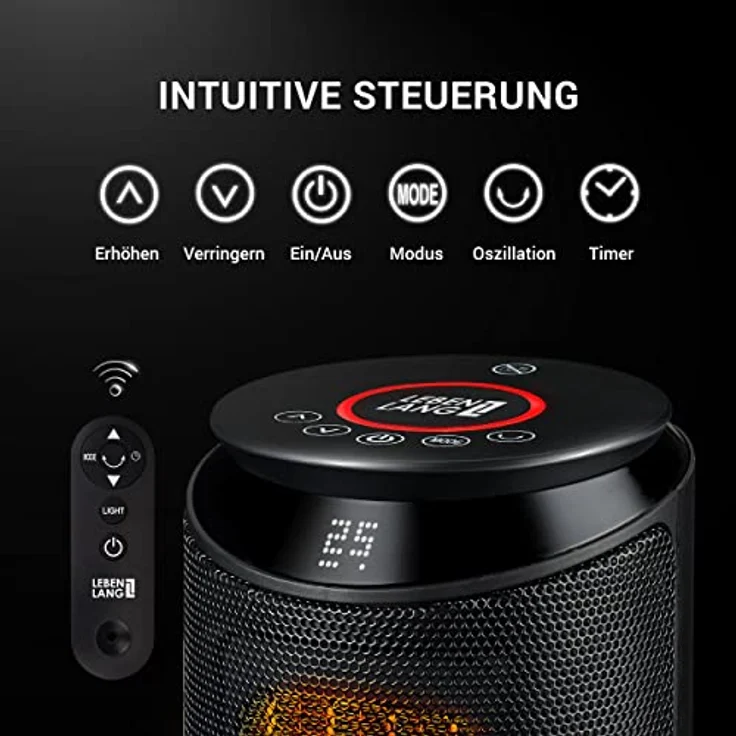 LEBENLANG Keramik Heizlüfter energiesparend leise - inkl. App & WiFi, Fernbedienung | Electric heater heizstrahler eco heat | Eco Warm – Bild 5