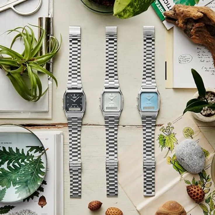 Casio Elegante Uhr AQ-230A-2A1, Quarzwerk mit Analog-Digital-Anzeige, türkis, klassisches Design mit Edelstahlarmband – Bild 4