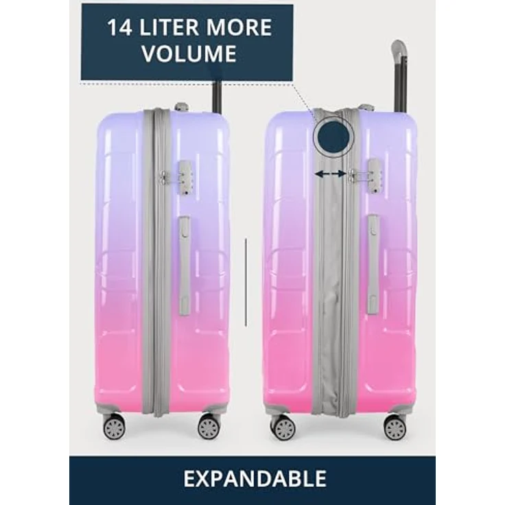 suitline Großer Hartschalen-Koffer Trolley Rollkoffer XL, 76 cm, ca. 96-110 Liter, TSA Zahlenschloss, glänzendes Gradient Design in Sakura – Bild 4