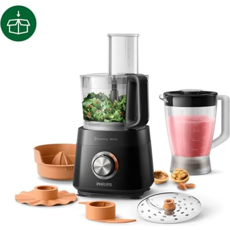 Philips HR7510-00 Küchenmaschine Viva Collection (800 W, 29 Funktionen, 2L Füllkapazität, 2-in-1 Schneidescheibe, Zitruspressenaufsatz) schwarz – Bild 2