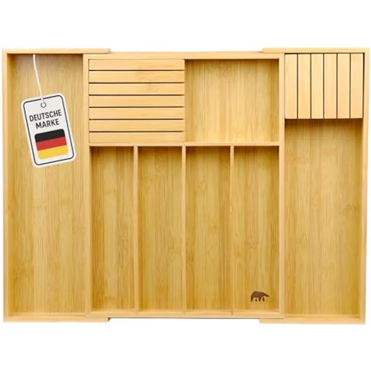 Roxlin Besteckkasten Bambus, Messerhalter und Schubladen Organizer, 57 cm x 43 cm, Farbe Natur