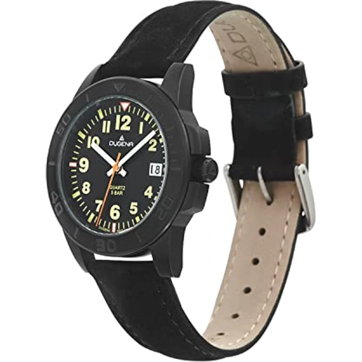 Dugena Armbanduhr für Jungen 4461061 Keno, Quarz, schwarzes Zifferblatt, Edelstahlgehäuse, Lederarmband, 5 bar – Bild 3