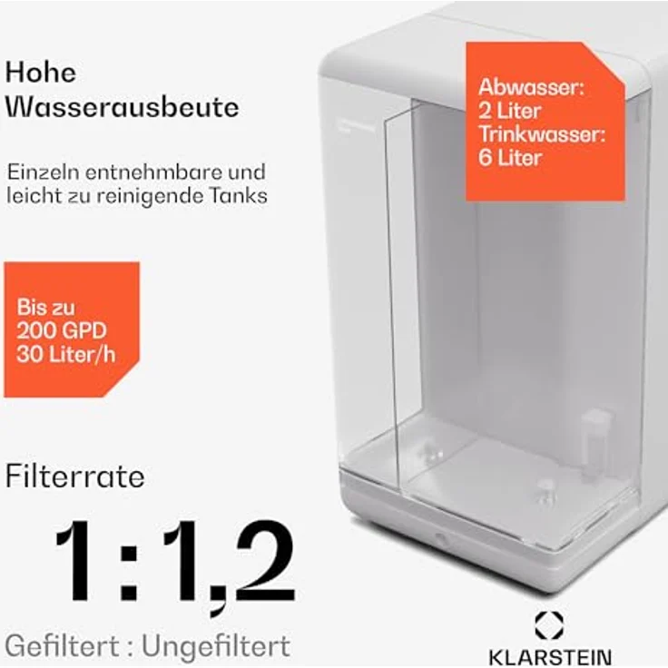 Klarstein AquaLine Osmose-Wasserfilter-System für Umkehrosmose, 6L Auftisch Wasserfilter-System mit Wasserstoff-Ionisator & Heißwasserfunktion, 5-Stufige Filtration, 3 Filter, RO-Umkehrosmoseanlage – Bild 5