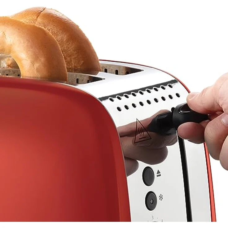 Russell Hobbs Toaster [für 2 Scheiben] Colours Plus Edelstahl Rot (extra breite Toastschlitze, inkl. Brötchenaufsatz, 6 Bräunungsstufen + Auftaufunktion, Lift & Look-Funktion, 1600W) 26554-56 – Bild 4