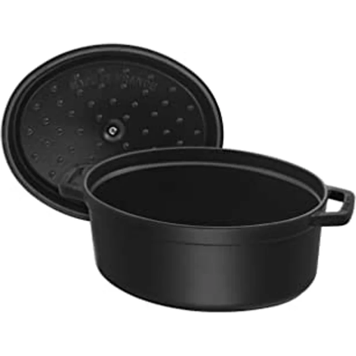 Staub 1104125 Cocotte-Bräter, oval mit Deckel 41 cm, 12,0 L, mit mattschwarzer lierung im Inneren des Topfes, schwarz – Bild 2