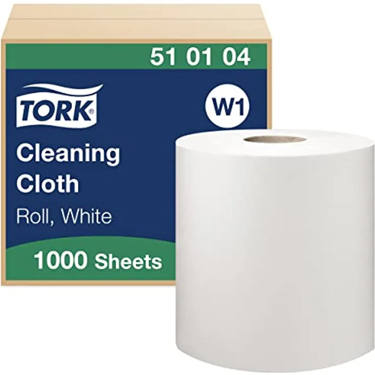 Tork 510104 Reinigungstücher für W1 Bodenständer- und Wandhalter-System / 1-lagige Putzrolle in Weiß / Weich, flexibel & strapazierfähig / Premium Qualität / 1 x 380 m