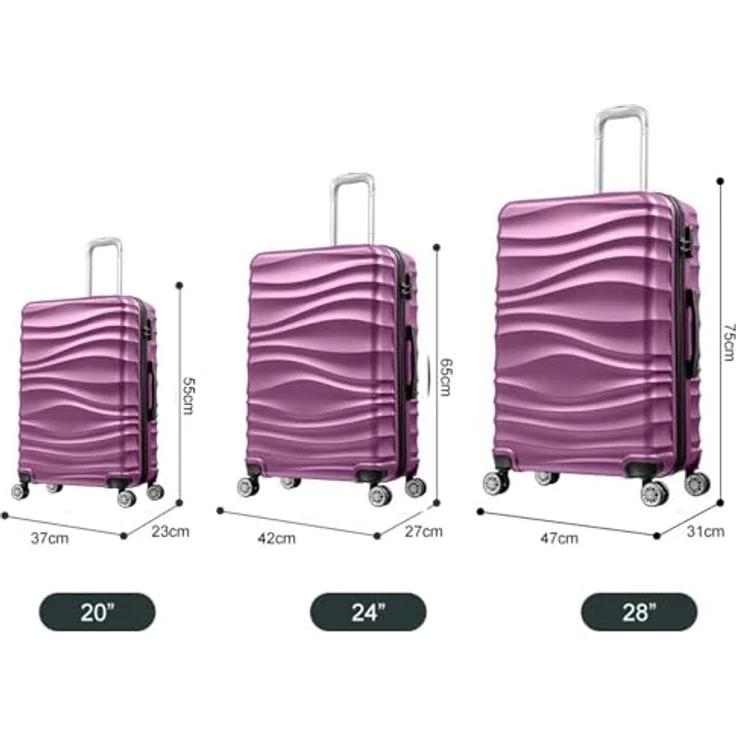 COFI 1453 Reisekoffer 3 TLG Hartschale Trolley Set Kofferset Handgepäck Gepäck Reisetasche ABS-04 Lila – Bild 2