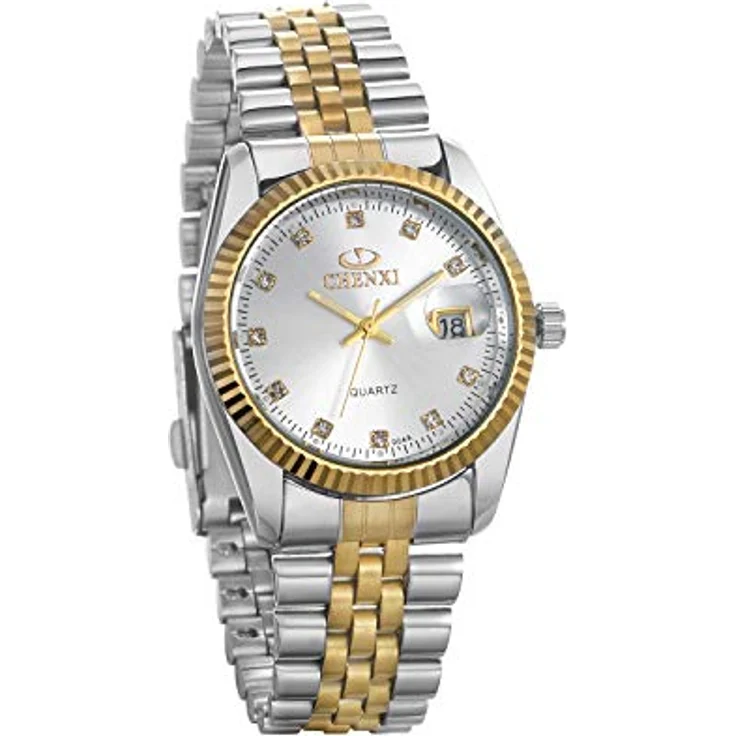 JewelryWe Paar Uhren Analog Quarz mit Kalender, 30M wasserdicht, Edelstahlarmband und Silber Strass Zifferblatt – Bild 1