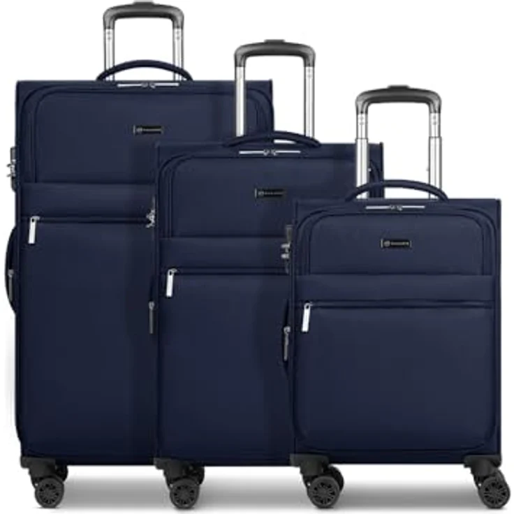 BUGATTI Valencia Soft Koffer-Set 3-teilig, Weichgepäck-Trolleys 46.5 x 28.5 x 75cm, erweiterbar, Doppelrollen, aus hochwertigem Polyester, für Damen und Herren – Bild 1