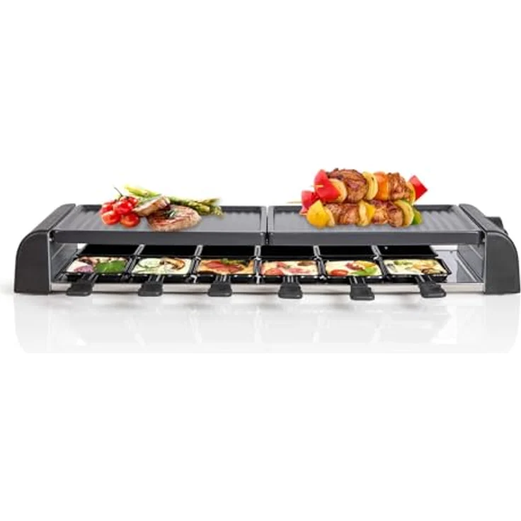 bmf-versand® Raclette Grill 12 Personen XXL - Tischgrill Elektrisch Groß abnehmbare Platten leichte Reinigung - Elektrogrill mit Thermostat Pfännchen antihaftbeschichtet Spachtel 1800 Watt – Bild 1
