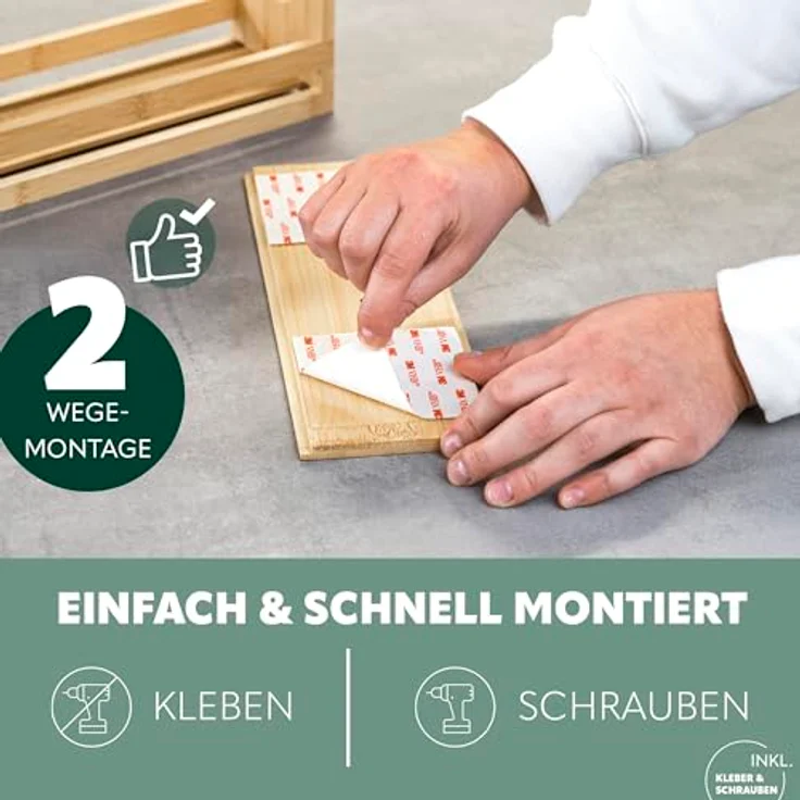 eluno Gewürzregal ausziehbar mit 2 Etagen aus Bambus 29 x 10 x 24,5 cm, praktischer Schrankorganizer in warmem Naturton – Bild 5