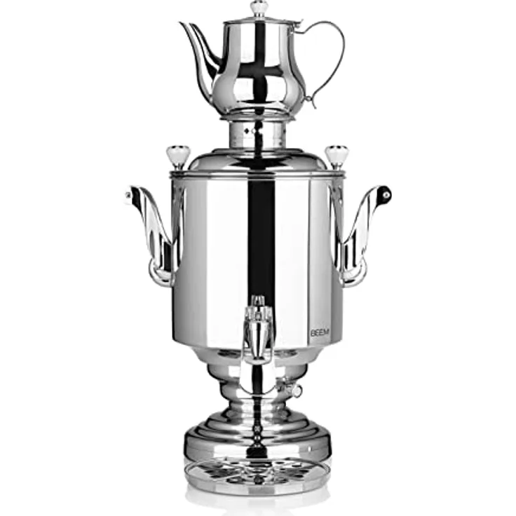 BEEM 07348 Katharina Samowar, Porzellan, Edelstahl, 15 liters, Silber - Elektrischer Samowar mit 15l Fassungsvermögen