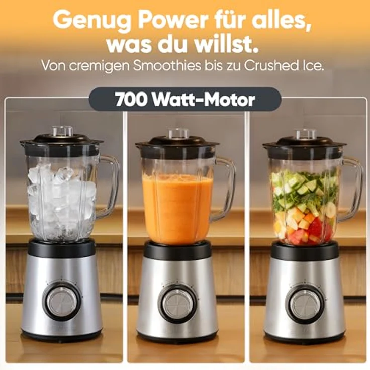 Bomann® UM 6084 CB Standmixer 700W, 1,5L Glasbehälter, BPA-frei, 4-fach Edelstahl-Messer, Ice-Crush Funktion, 3 Stufen, Turbo-Funktion, mit Nachfüllöffnung – Bild 5