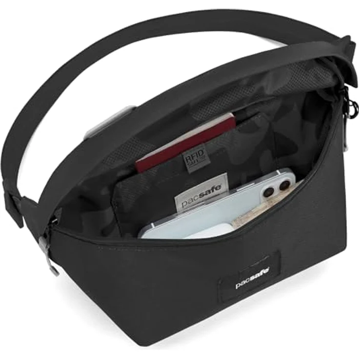 "Pacsafe Umhängetasche Go, RFID-Blocker, Schlitz- und Schnittschutz, Jet Black" – Bild 6
