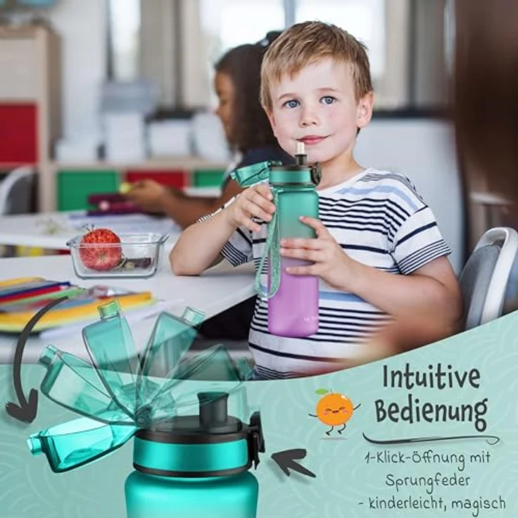 My Vesperbox Trinkflasche Minny, 500ml, auslaufsicher, kohlensäuregeeignet, mit Strohhalm und Fruchtsieb, perfekt für Kinder – Bild 5