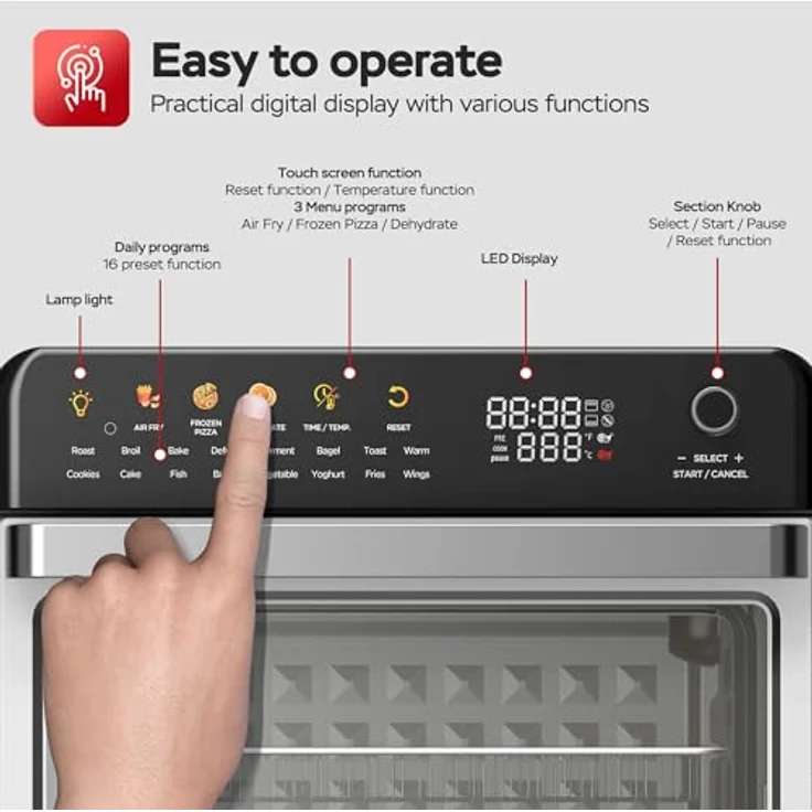 TurboTronic Multi-Smart-Ofen 19in1, Heißluftofen & Heißluftfritteuse 2100W, 34L mit Dörrfunktion, Edelstahl, 40-230°C Grill Airfryer Dörrautomat – Bild 4
