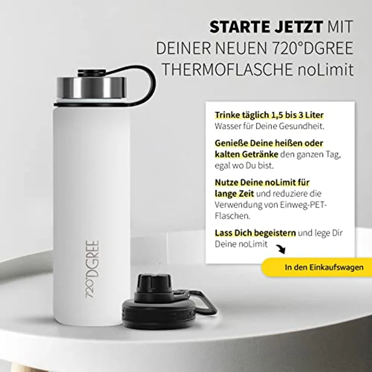 Trinkflasche Doppelwandig Edelstahl 710ml Isolierflasche m. Gratis Sportdeckel 720 DGREE noLimit snow white – Bild 6