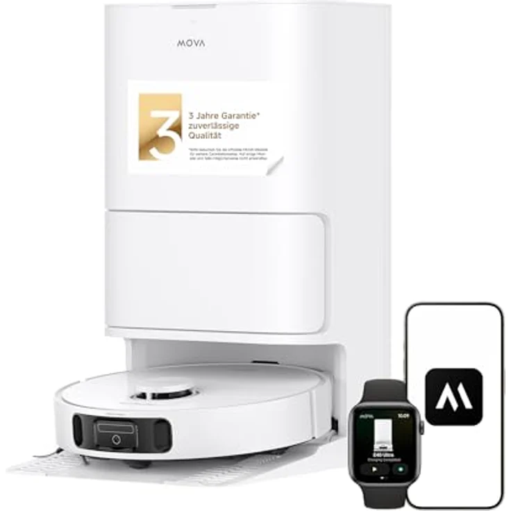 Mova E40 Ultra Nass-Trocken-Saugroboter, 600 W, 75 Tage autonom, 19.000 Pa Saugkraft, Teppicherkennung, inkl. Beutel – Bild 2