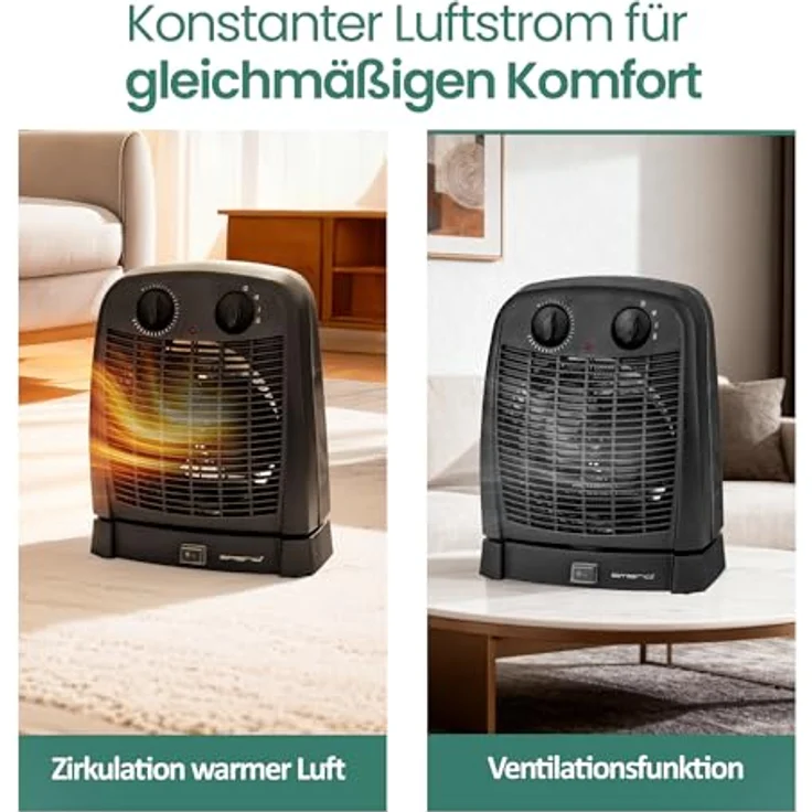 Emerio Heizlüfter FH-111910.2, 2000W mit 2 Heizstufen, einstellbarem Thermostat, oszillierend, Kippschutz und Ventilationsfunktion für Räume bis 20 m², IP21 – Bild 3