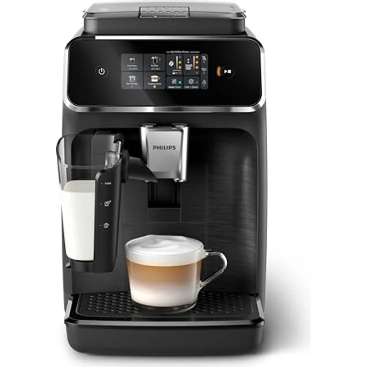 Philips 2300 Series Kaffeevollautomat - 4 Getränke, Modernes Farb-Touchscreen-Display, LatteGo-Milchsystem, SilentBrew, 100% Keramikmahlwerk, AquaClean Filter. Mattschwarz