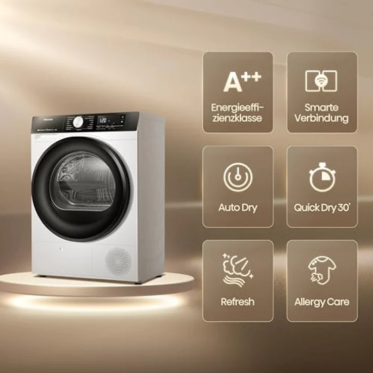 Hisense DH3S802BW3 Kondenstrockner mit Wärmepumpe, 16 Programme, TwinAir, EEK A+++, weiß – Bild 3