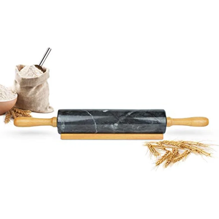 Teigroller aus Marmor mit Ständer 46x6cm Teigrolle Ausroller Nudelrolle 2kg – Bild 6
