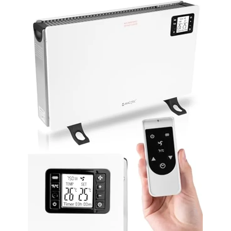 MalTec Elektroheizung CH2000DW Konvektor Termostat LCD pilot 3 Heizstufen Timer, in weiß