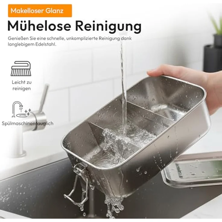 Dimono® Lunchbox Brotdose 2400ml, Auslaufsichere Edelstahl Bento-Box mit flexibler Fächeraufteilung und wasserdichten Dichtungen – Bild 5