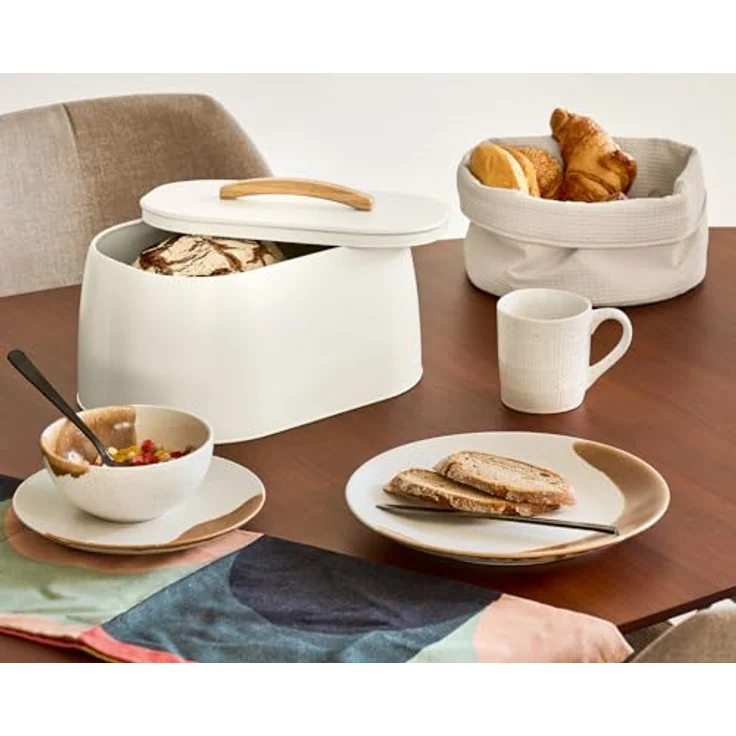 Zeller Present Brotkasten Metall Gummibaum, beige, 33.5x23.5x18.3 cm, luftdurchlässige Brotaufbewahrung – Bild 4