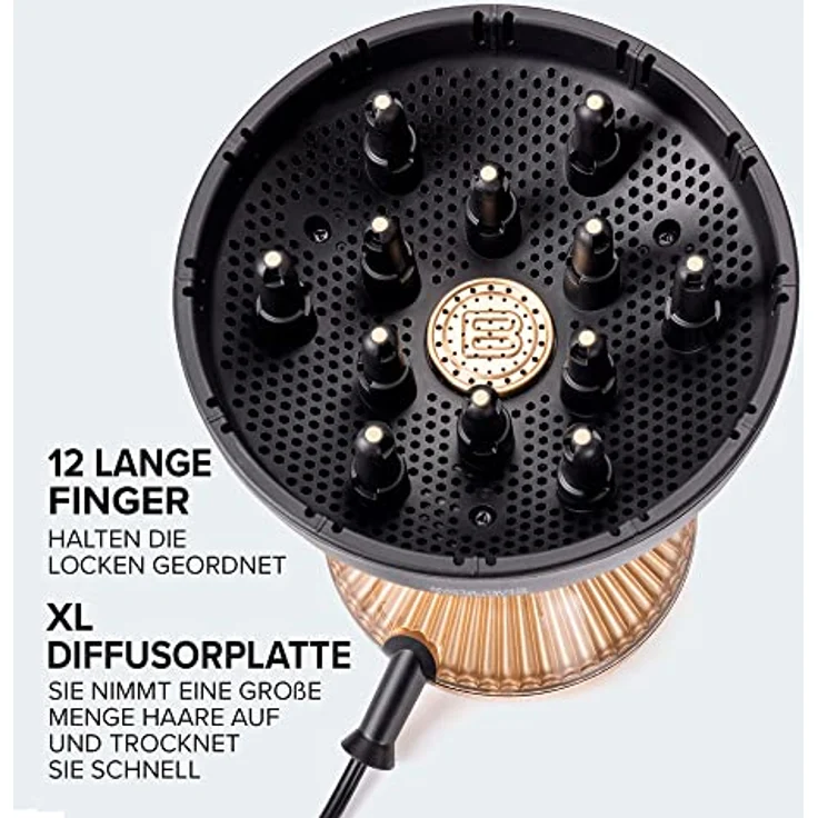 Bellissima Diffon Supreme, Heißluftdiffusor für lockiges Haar, XL Diffuser mit 12 Finger, Ceramic Technology & ArganOil, 2 Geschwindigkeiten, 3 Temperaturen, Ionisator, schonend trocknend – Bild 4