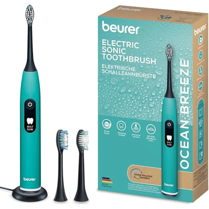 Beurer SC 50 Green Planet Ocean Breeze, Schallzahnbürste mit 5 Reinigungsprogrammen, integriertem Andrucksensor und LCD-Display, umweltfreundliches Design – Bild 1
