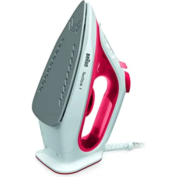 Braun TexStyle 1 SI1019 Dampfbügeleisen mit 4 Jahren Service, Antihaftbeschichtung, Thermostat, 25 g/min im Turbo-Modus, Fassungsvermögen 220 ml, 1900 W, rot/weiß – Bild 4