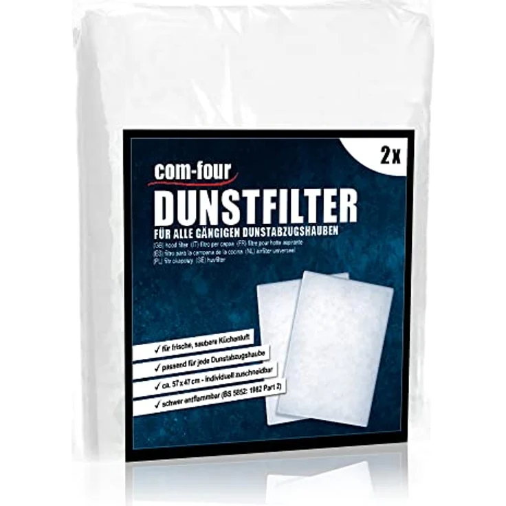 com-four® 2x Zuschnneidbare Dunstabzugshauben Filtermatte, weiß - Universell einsetzbar, extra fettspeicherfähig, schwer entflammbar – Bild 1