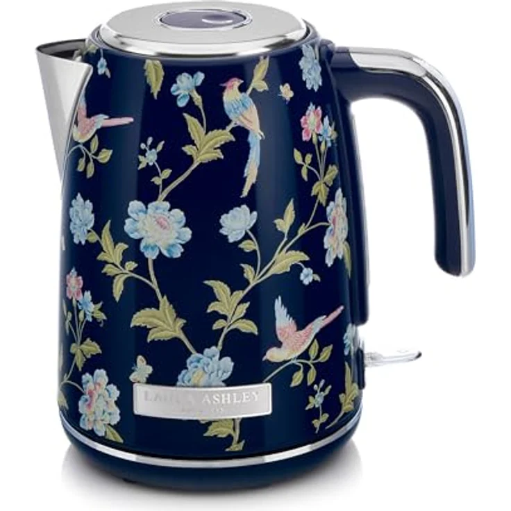 VQ Laura Ashley Elveden Navy, Kabelloser Edelstahl-Wasserkocher 1,7 Liter mit 2,2 kW Schnellkochtechnologie und Überhitzungsschutz – Bild 1