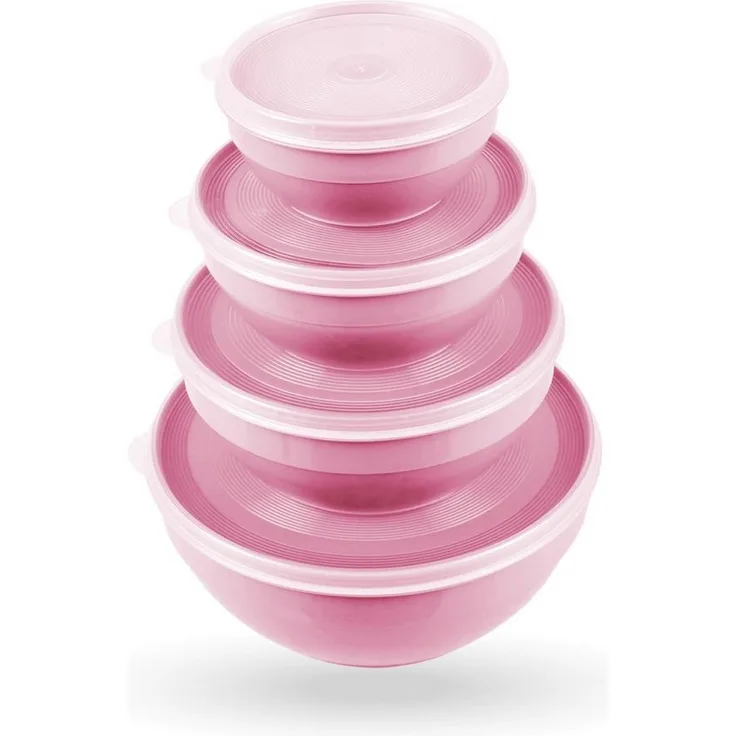 Pro Home Vorratsdosen Set, stapelbare Frischhaltedosen aus Kunststoff, 4-teilig (Ø12,5-23cm, 0,5-2,5 Liter), mikrowellengeeignet, spülmaschinenfest, gefriertauglich
