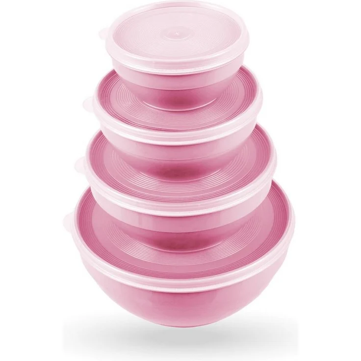 Pro Home Vorratsdosen Set, stapelbare Frischhaltedosen aus Kunststoff, 4-teilig (Ø12,5-23cm, 0,5-2,5 Liter), mikrowellengeeignet, spülmaschinenfest, gefriertauglich