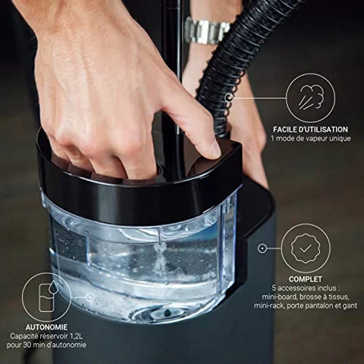 SteamOne - Vertikaler Steamer & Dampfglätter Unilys UNI900GB 1900W, 40g/min - Dampfbügler mit 35min Autonomie, 1200ml Tank, in 60s bereit - Antibakterielle Dampfbürste zum Bügeln aller Textilarten – Bild 5