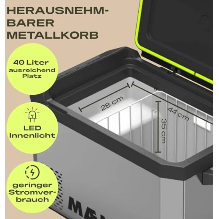 MAENTUM IceCube X, Elektrische Kühlbox mit Kompressor, 12V/230V, USB & App-Steuerung, leise <45 dB, bis -20 Grad, 40 Liter für Auto, Camping & Festivals – Bild 3