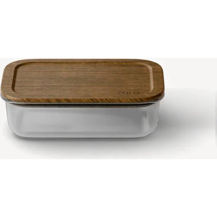 COFI Frischhaltedosen aus Borosilikatglas mit Akazienholzdeckel, rechteckig, 640 ml, luftdicht, BPA-frei, mikrowellengeeignet