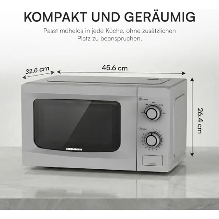 Heinner HMW-M2035SL Freistehende Mikrowelle 20 L, 700 W, Mechanische Steuerung mit Timer, Silber – Bild 5