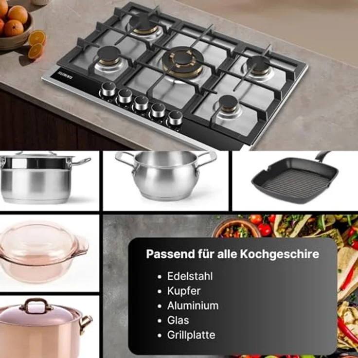 KB ELEMENTS Gaskochfeld Eternity Line 70 cm, 5 flammig, Vollkupfer-Brenner, 304 Edelstahlgehäuse, Wok-Dreifachbrenner, LPG/NG, automatische Sicherheitsabschaltung – Bild 8