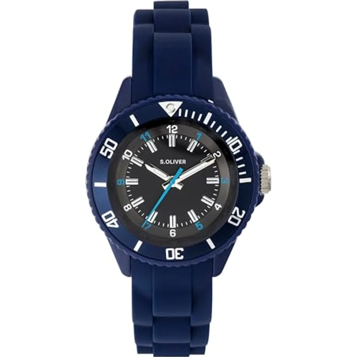 s.Oliver Kinderuhr, analoge Armbanduhr mit Quarzwerk, 38 mm, blaues Kunststoffgehäuse, Silikonband, 5 ATM wasserdicht, kratzfest – Bild 1