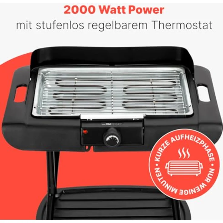 Clatronic BQS 3842, 2in1 Stand- und Tischgrill, Elektrogrill für innen und außen, 2000W, rauch- und geruchsarm, inkl. Windschutz – Bild 3