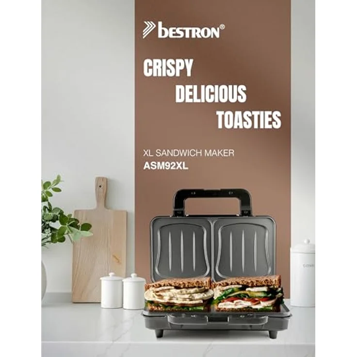 Bestron Sandwichmaker ASM92XLCO, 900 W, XXL Toaster für American Sandwiches, Kupfer, mit Antihaftbeschichtung und Sicherheitsfunktionen – Bild 2