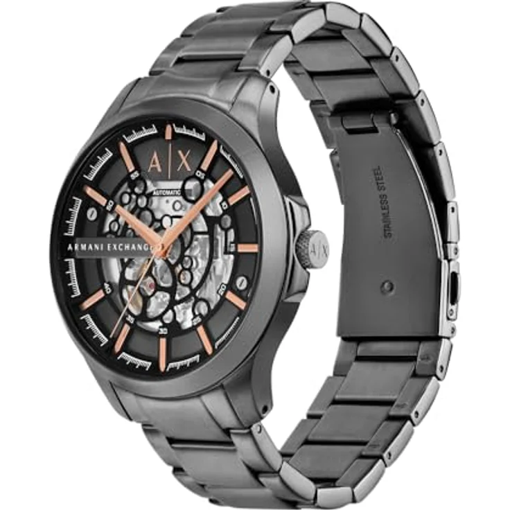 Armani Exchange Herren Analog Automatik Uhr mit Edelstahl Armband AX2458, 46-mm-Gehäuse, schwarzem Zifferblatt, Anthrazit  – Bild 3