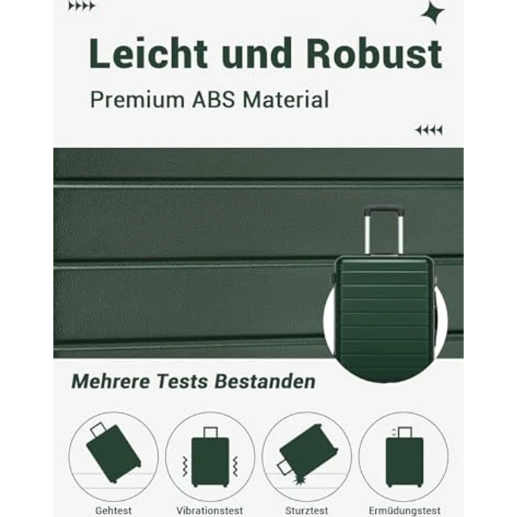 Shavont Mittelgroßer Koffer L, Hartschalenkoffer aus ABS, 4 Leise 360° Doppelrollen, Integriertes Schloss, 58 L, 66x45x26,5 cm, Grün – Bild 3
