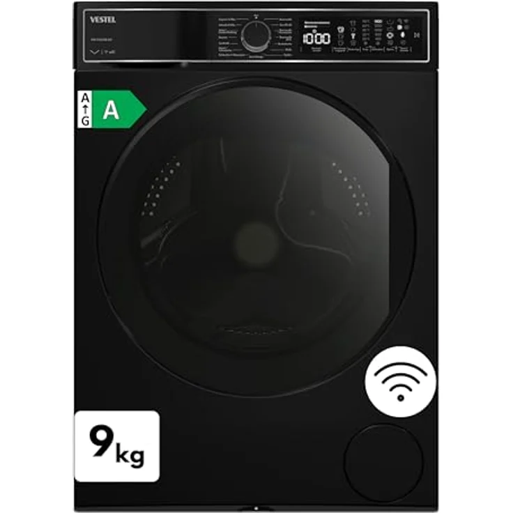 VESTEL WMI 99342 MB WIFI, Frontlader Waschmaschine, 9 kg, 1400 U/min, Inverter-Motor, Dampf, WiFi, AquaStop+, mattschwarz – Bild 1